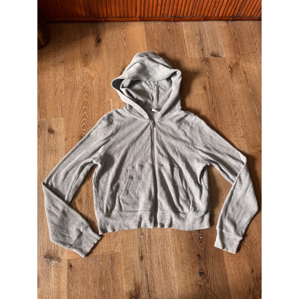 Aritzia Tna Heather Grey Waffle Knit Zip‎ Up Hoodie Size M